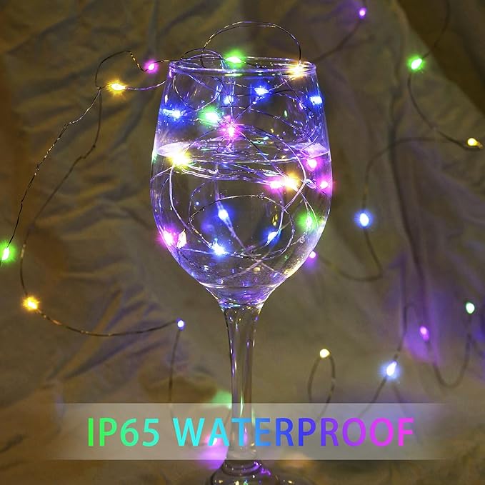 Fairy Lights 7Ft 20 LED Twinkle String Lights 3 Modes Battery Operated Waterproof Firefly Starry for Mason Jar Party Wedding Christmas Valentines Day Table Centerpieces(Rainbow,100 Pack)