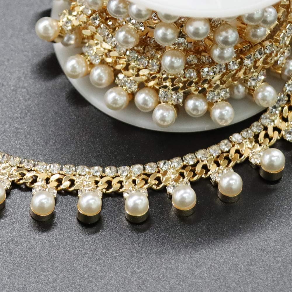 jerler 2 yard pearl tassel rhinestone trim, inlaid, main product view