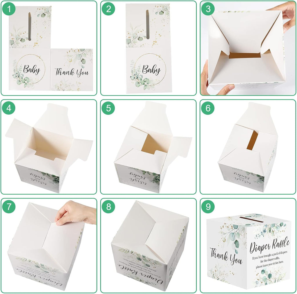 Pajean Greenery Diaper Raffle Box for Baby Shower Party with 50 Pcs Tickets | Baby Shower Games And Diaper Party Supplies For Gender Neutral Greenery Decorations, Gift Table And Raffle Activity