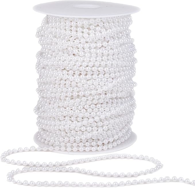 4mm Crafts Faux Pearl Beads Garland Pearl Bead Roll Strand of Pearls to Decorate Floral Centerpieces Wedding Party Favor Christmas Tree(131 Feet White)