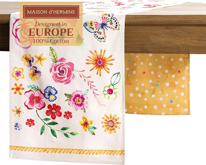 Maison d' Hermine Table runner 100% Cotton Double Layer Table Runners 72 inches long Decorative for Home Kitchen Dining Party Wedding Bridal Shower Spring Summer (Happy Florals - Sweety, 14.50" x 72")