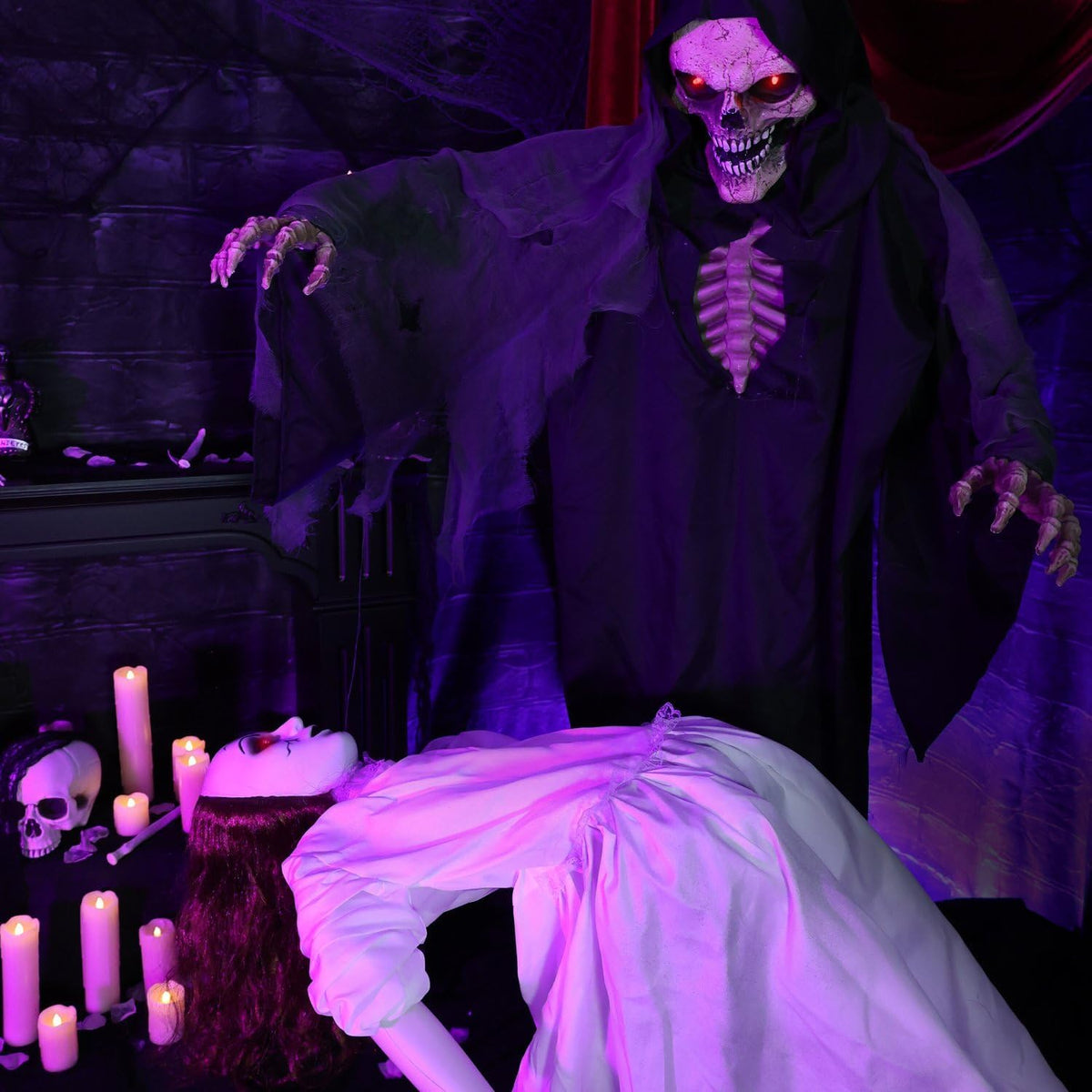 Haunted Hill Farm 5.6 ft. Floating Lady with Magic Reaper Animatronic