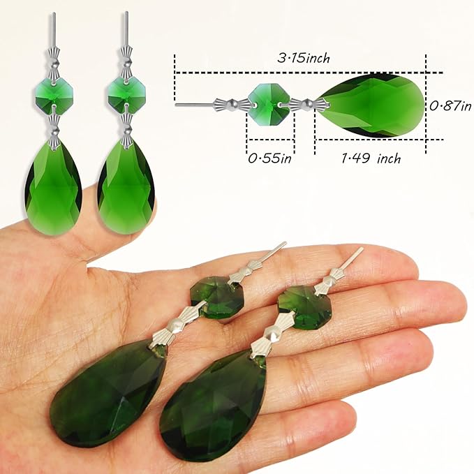 10pcs Crystal Prisms Chandelier Green Ornament Pendants Rainbow Maker 38mm Drop Prism Hanging Prisms for Wedding Party Chrismtmas Decoration DIY Jewelry