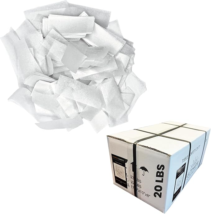 Ultimate Confetti, White Biodegradable Confetti - Rectangular Fluttering Tissue Paper Confetti for Cannon and Launcher use – Best for Gender Reveal, Parties, Concerts and Weddings - 20 lb, 320 oz