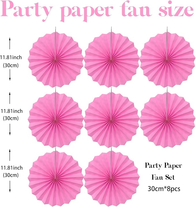 Red Hanging Paper Fans,Red Accessories Paper Decorations for Party,Valentines Day Decorations,Photo Booth Props Decor,12in Hanging Paper Fans 30 Color DIY Set （Magenta）