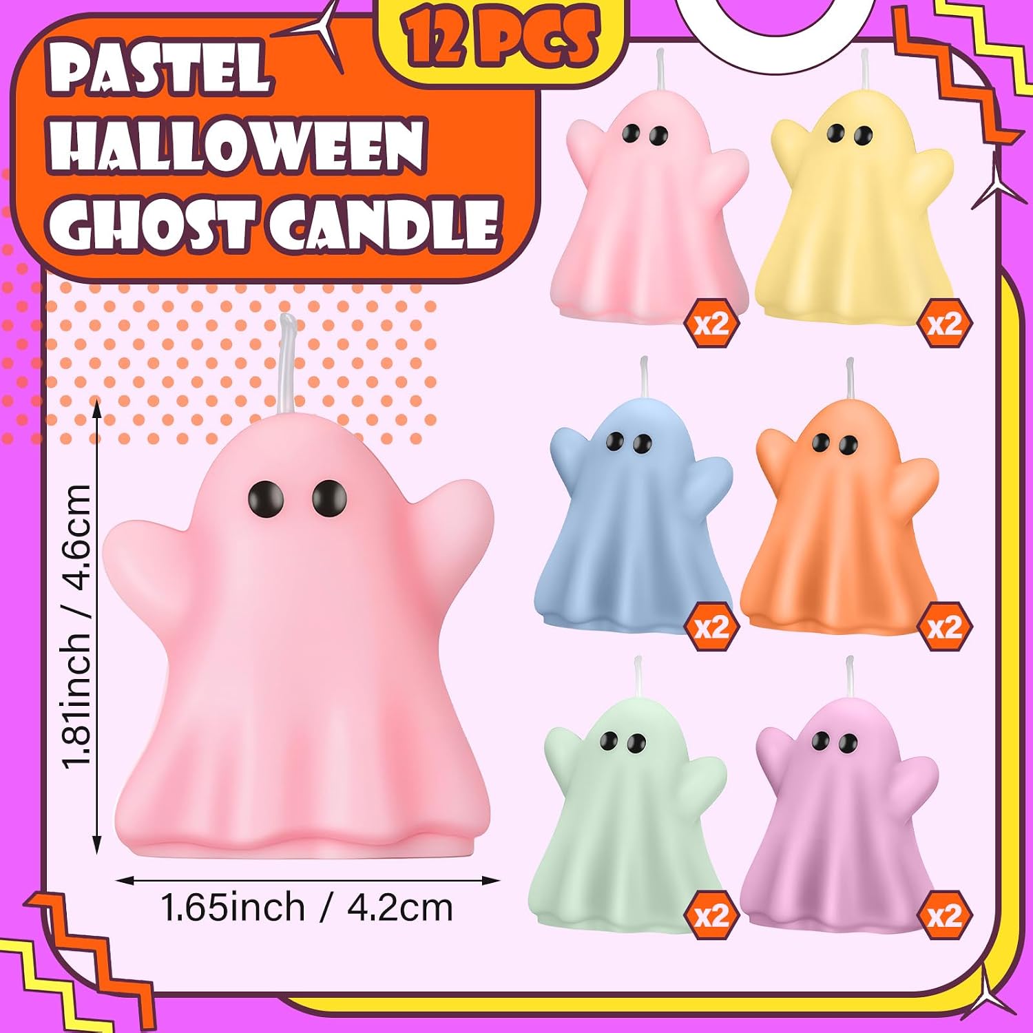 DoubleFill 12 Pcs Pastel Halloween Ghost Candles Cute Burning Unscented Wax Candles Ghost Spooky Decor for Halloween Holidays Party Bedroom Table Decorations