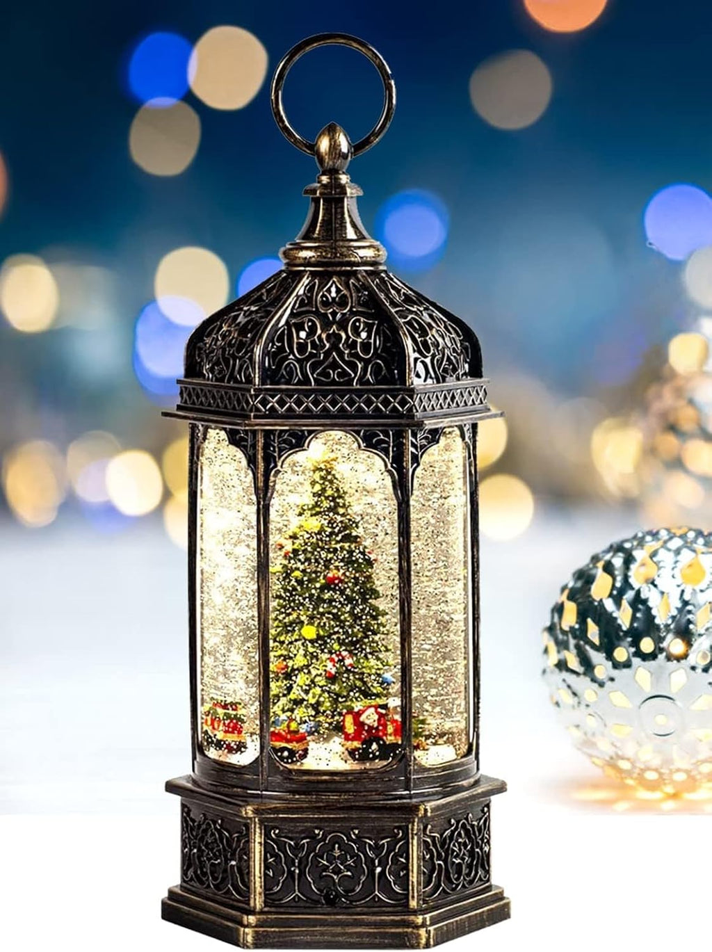 Musical Christmas Tree Snow Globe with Timer, Decorative Trains Rotate with Music, Christmas Ornaments Music Box for Friends, Women, Adults, 12.7''