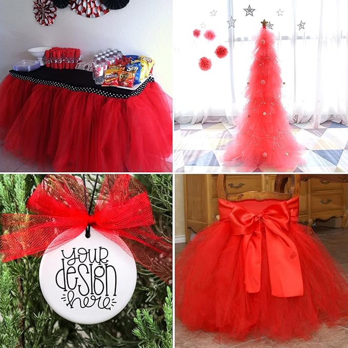 Red Tulle Fabric Rolls 54 Inch by 10 Yards Fabric Tulle Bolt for Wedding Christmas Decorations Gift Wrapping DIY Tutu Baby Shower Table Skirt Birthday Party Craft Supplies