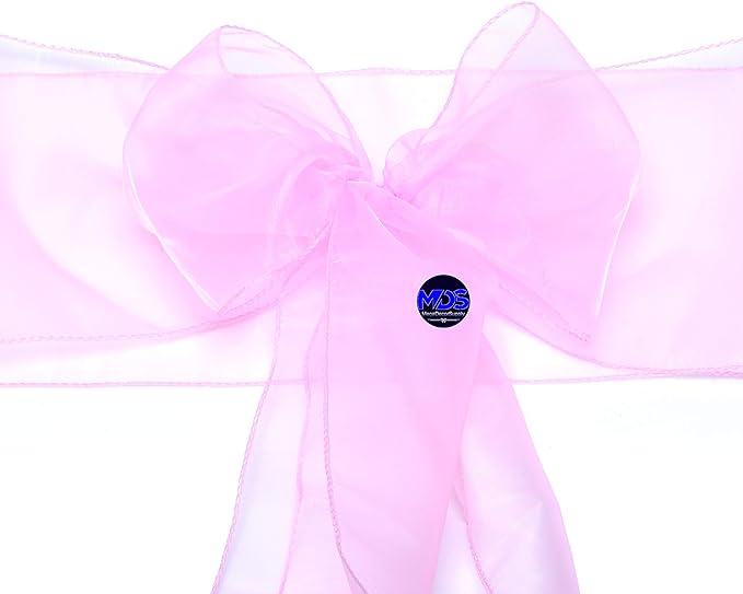 MDS Pack of 200 PCS Organza Chair Sashes Wider Dining Chair Bows Ribbon Tie Back for Wedding Party Birthday Bridal Shower Reception Event Banquet Home Chair Cover Decoration - Pink