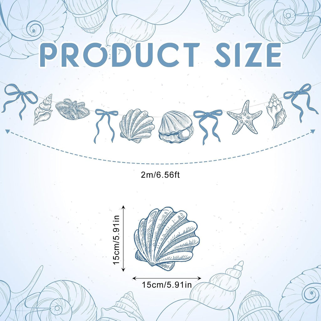 Oudain 2 Pack Blue Bow Starfish and Seashell Garland 6.56 ft Ocean Coastal Nautical Beach Party Paper Bow Hanging Banner for Under the Sea Summer Birthday Wedding Bachelorette Mermaid Baby Shower