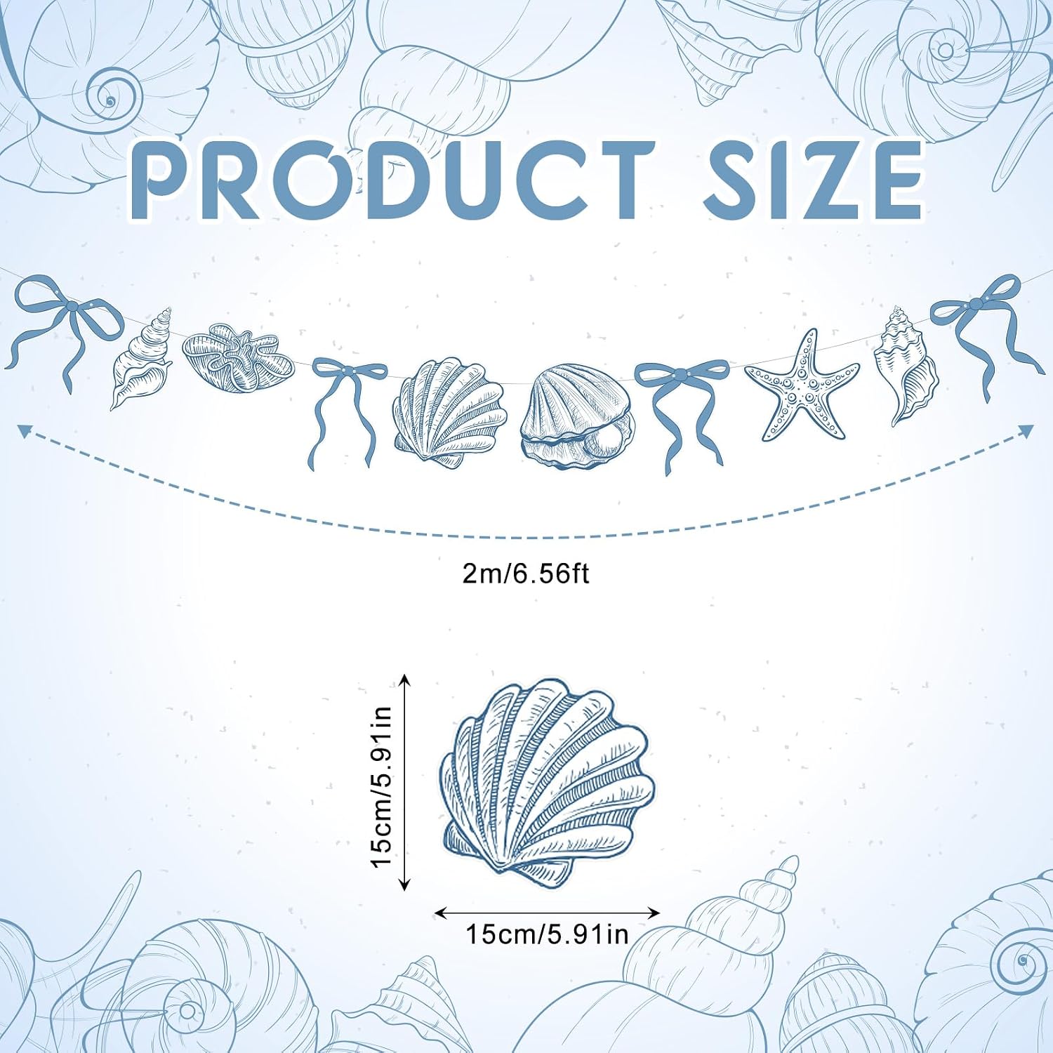 Oudain 2 Pack Blue Bow Starfish and Seashell Garland 6.56 ft Ocean Coastal Nautical Beach Party Paper Bow Hanging Banner for Under the Sea Summer Birthday Wedding Bachelorette Mermaid Baby Shower