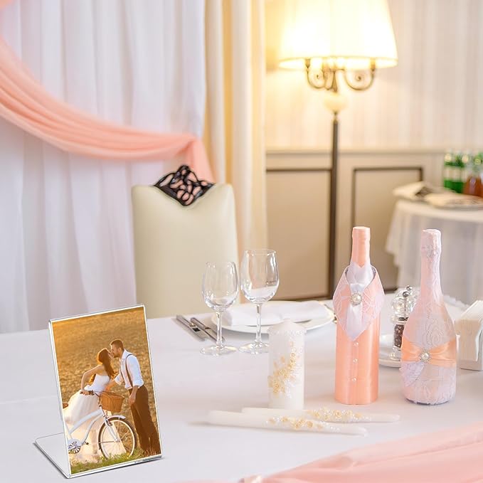Ctosree 48 Pcs Acrylic Photo Frame L shape Slant Back Desktop Photo Frames Plastic Clear Sign Clear Acrylic Display Stand Table Top Sign for Home Office Wedding Restaurant Menu (2.5 x 3.5 Inch)