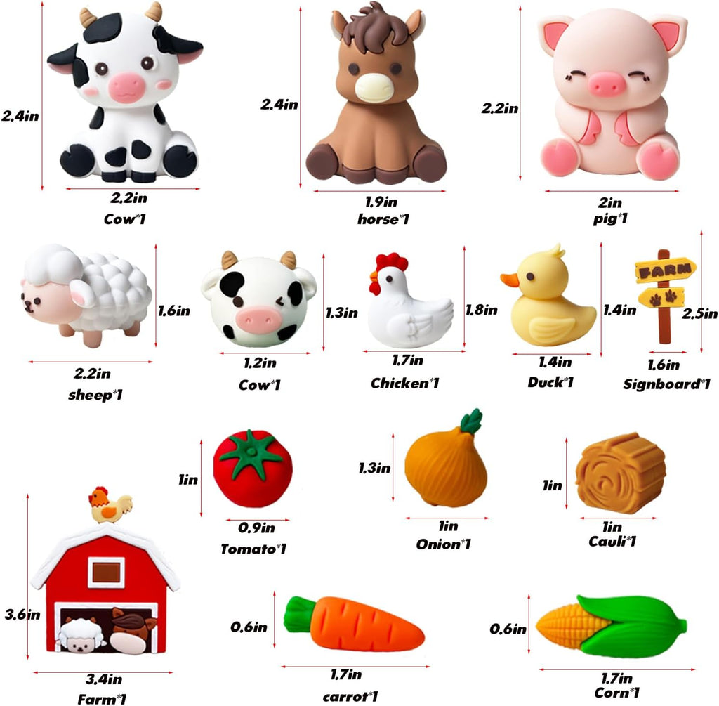Farm Animal Cake Toppers 15PCS Animal Cake Toppers Include Cute Cow,Chicken,Horse,Pig,sheep,Farm Birthday Decorations.