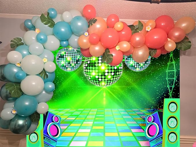 Dance Party Backdrop Retro 80s 90s Theme Stage Dance Ball Music Birthday Party Decoration DJ Photography Background 5 x 3 ft for Baby Shower Picture Photo Shoot Polyester Fabric,Purple