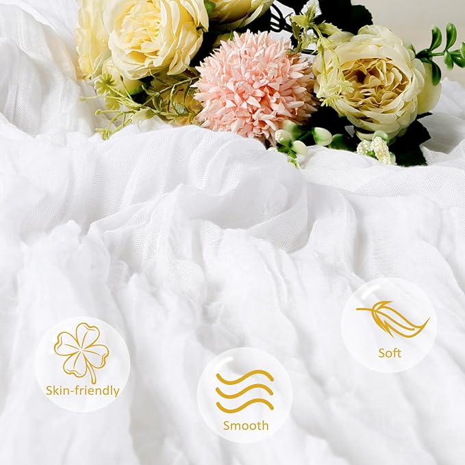 12 Pack White Cheesecloth Table Runner 10ft Boho Gauze Fabric Cheese Cloth Table Runner 35 x 120 Inch Rustic Sheer Runner for Romantic Wedding Decor Baby Shower Party Table Centerpiece Decoration