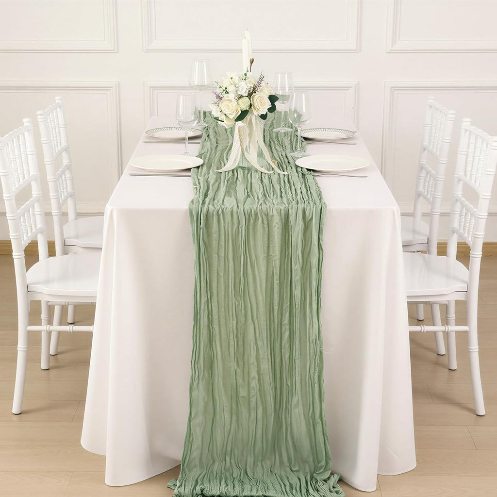 3 Pack Sage Green Cheesecloth Table Runner 120 Inch 10FT Cheese Cloth Runners for Baby Shower, Boho Decor, Wedding Decoration, Jungle Theme Party