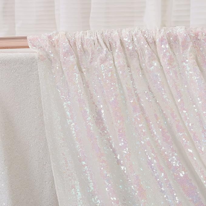 Poise3EHome White Iridescent Sequin Backdrop,8FT x 10FT Sequin Photography Backdrop Curtain for Party Decoration
