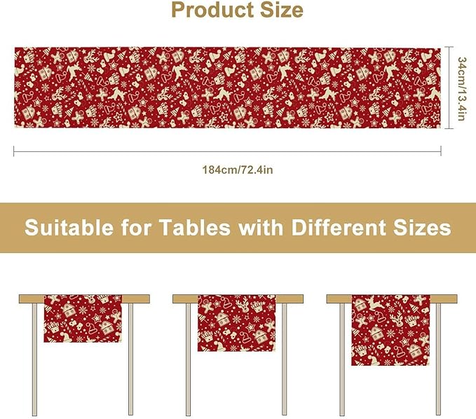 Christmas Table Runner,Seasonal Winter Deer Table Decoration Snowflake Table Cloth Kitchen Dining Table Decoration for Home Party Decor 13x120 Inch