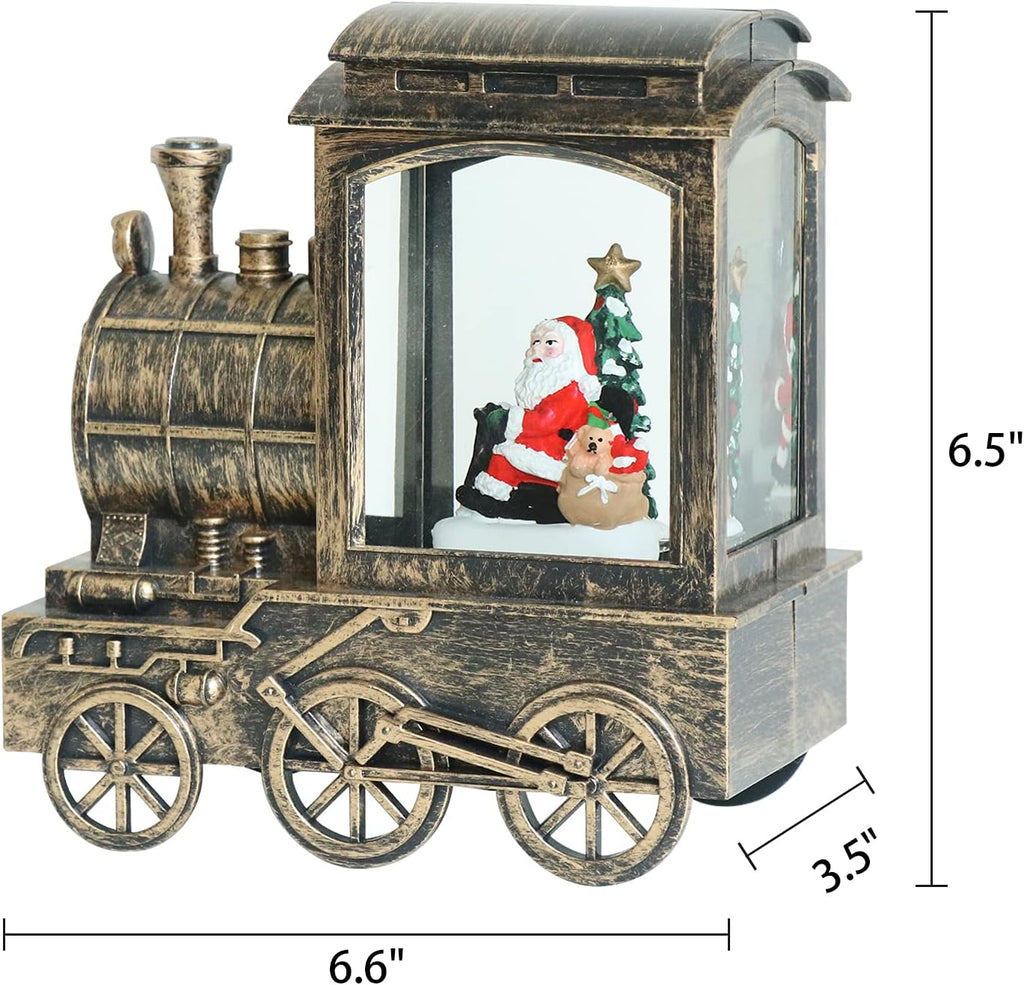 Music Snow Globe Train Lantern with Music and Timer, Battery Operated and USB Cable Santa Lighted Snow Globe Spinning Water Glitter (Bronze, USB Included)