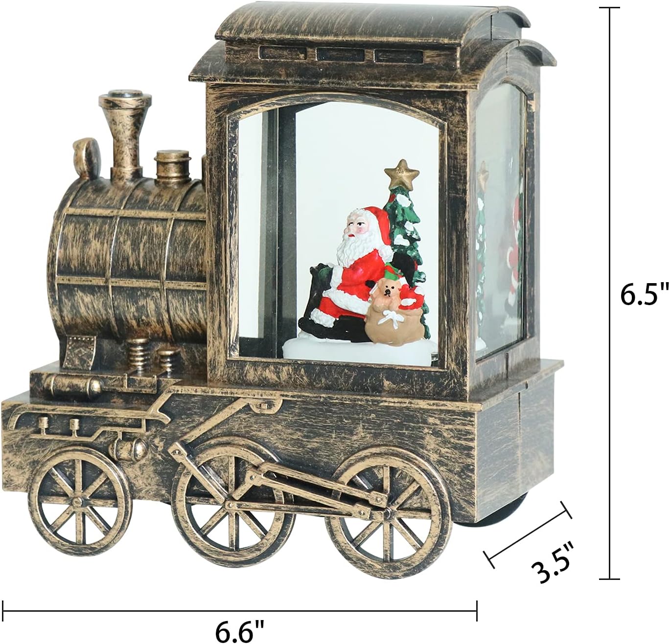 Music Snow Globe Train Lantern with Music and Timer, Battery Operated and USB Cable Santa Lighted Snow Globe Spinning Water Glitter (Bronze, USB Included)