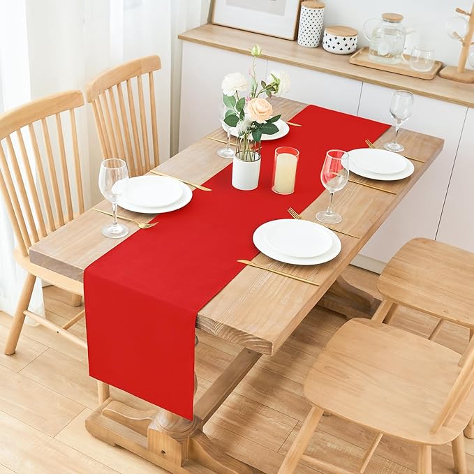 2 Pack Red Small Short Table Runner 12 x 48 Inch Solid Color Runners Coffee Table Dresser for Daily Party Home Decoration