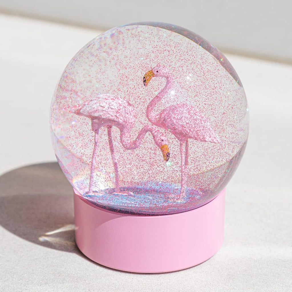Pink Flamingo Snow Globes for Girls, 100MM Christmas Snow Globe for Kids, Glass Glitter Snowglobes for Adults Women Home Office Table Decor Birthday Valentine Gift