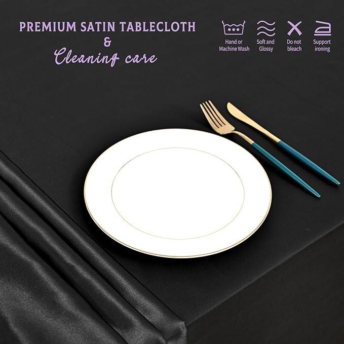6 Packs Satin Tablecloth 57 x 108 Inch Black Rectangular Table Cloth Silk Tablecloth Smooth Fabric Overlay Satin Table Cover Decoration for Wedding Party Banquet Events