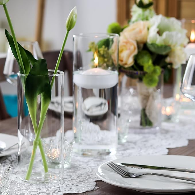 Cylinder Flower Vases 12PCS 10" 7.8" 6" Hurricane Candle Holders Pillar Votives Floating Candles Holder, Clear Glass Vase for Spring Easter Wedding Party Decorations