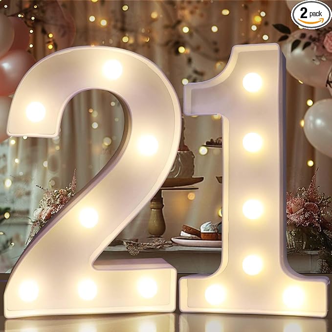 Pooqla 21st Birthday Decorations for Her Him, Light Up Number 21 for Party Table Decorations, 21st Birthday Gift for Women Men, Backdrop Wall Decor for 21st Wedding Anniversary Decoration