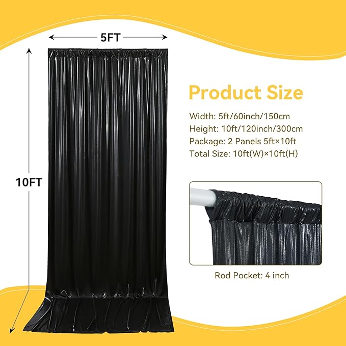 10x10 ft Wrinkle Free Black Sequin Backdrop Curtain for Parties,Thick Not Fall Glitter Wedding Drapes Backdrop,2 Panels 5x10ft Shimmer Photo Wall Back Drop Cloth for Birthday Photography Background