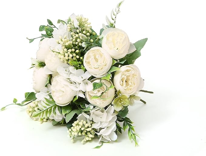 Artificial Flowers Fake Peony Silk Mini Plastic Bridal Flowers for DIY Wedding Bouquets Home Decorations 4 Packs(Cream)