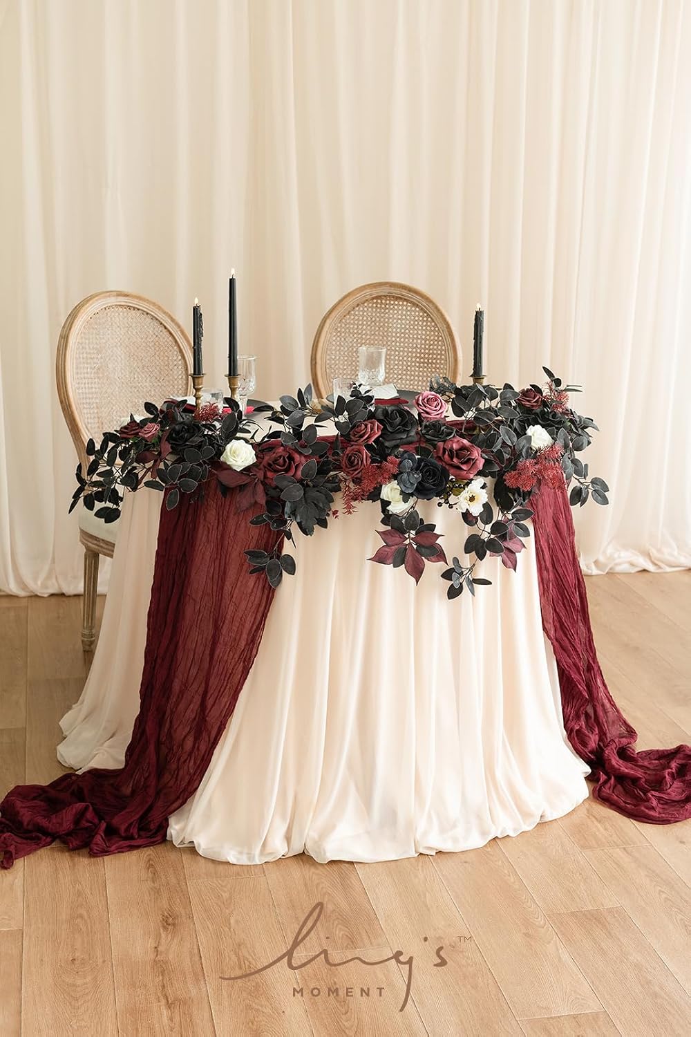 ling's moment flower garland, 6ft eucalyptus & rose, close-up detail