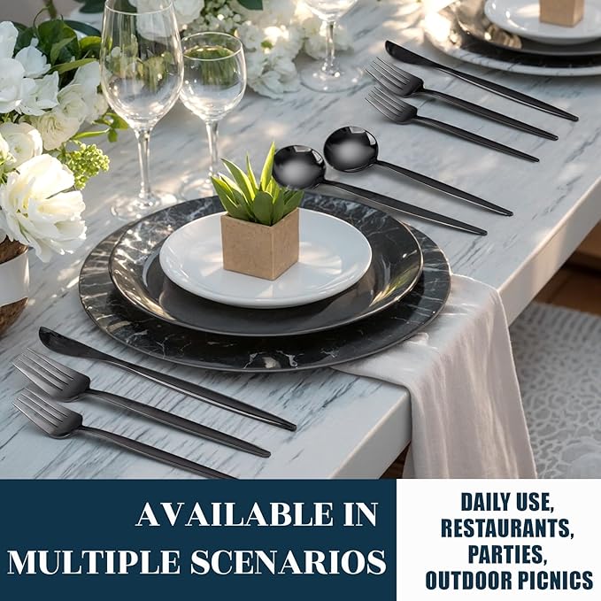 NOCCUR 40-Piece Stainless Steel Black Silverware Set for 8 - Black Utensils Set Include Knives Spoons and Forks for Home&Party