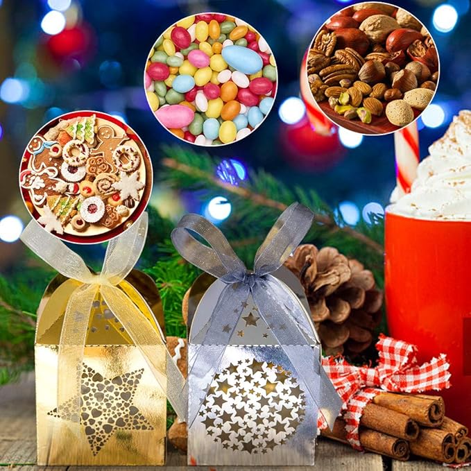 Naler 40pcs Mini Christmas Gift Boxes for Presents, Favor Boxes for Halloween Christmas Wedding Favor Party Gift Wrap Decoration, Gold & Silver, 2 x 2 x 3 Inches