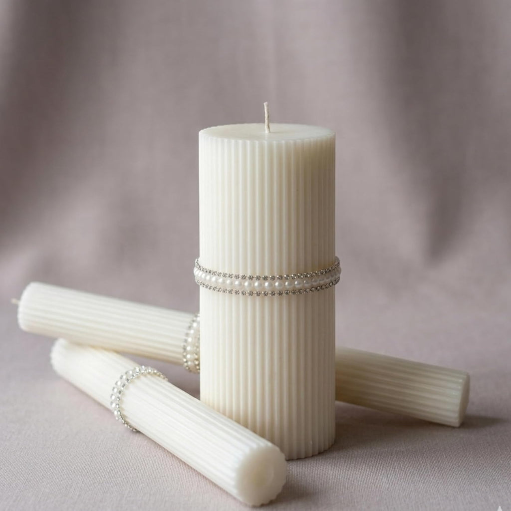 Unity Candle Set - Wedding Ceremony & Reception – 6” Pillar & Two 10” Taper Candles – Long Burning Unity Candles for Marriage Ritual & Home Decor– Handmade in USA – King|White