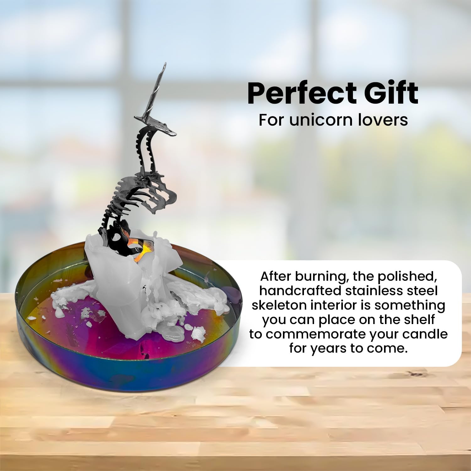 Moonlight Unicorn Skeleton Candle | Unveils Stainless Steel Frame | 8.5” Height | Superb Burn Time | Gift Packaging | Spooky Decoration | Skull & Bones Goth Horror (Black, Unscented)