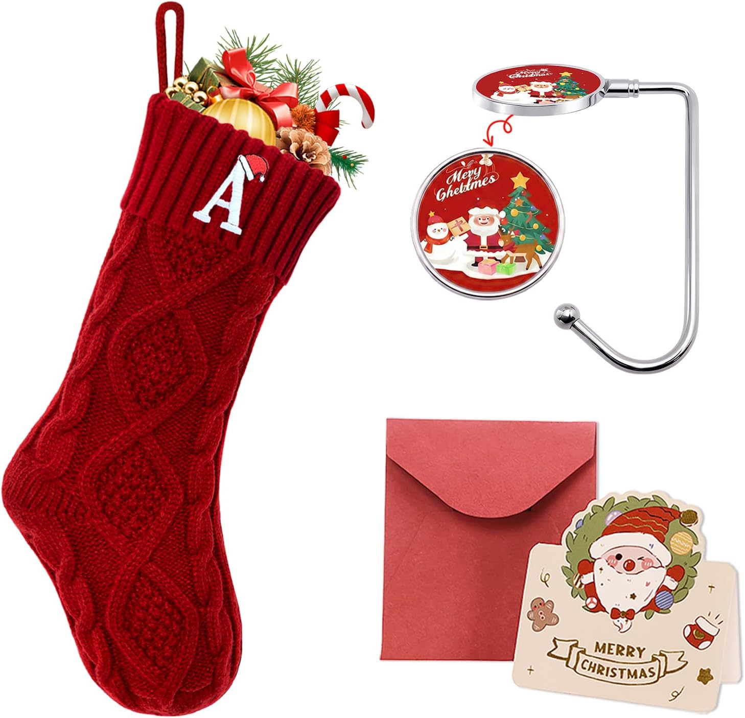Ulico Christmas Stockings with Initials, 18’’ Large Embroidered Monogram Knit Christmas Stocking,Xmas Stocking for Kids, Holiday and Family Stocking for Fireplace or Party Decoration Red Letter A