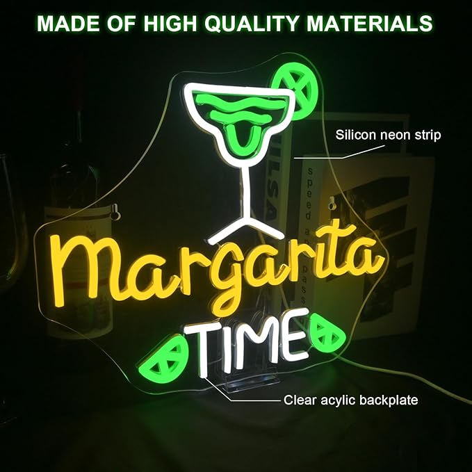 Lucunstar Margarita Time Neon Sign for Wall Decor, Margarita Led Signs, USB Dimmable Neon Lights for Beer Bar Kitchen Restaurant Home Pub Party Man Cave Club Shops Hotel Store Business Gift