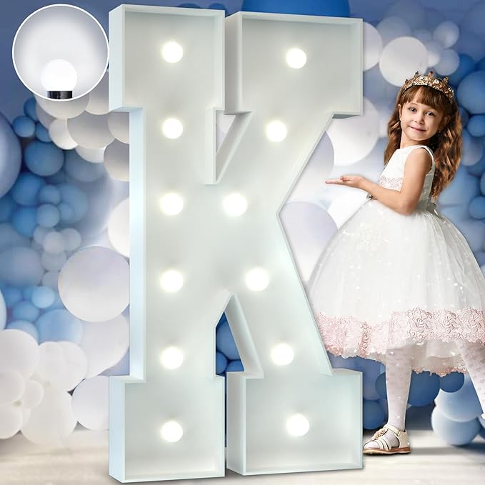imprsv Cool White Light Up Letter K, 4FT, Decorative Signage for Party & Events, Foam Board, 13.37x5.1 inches