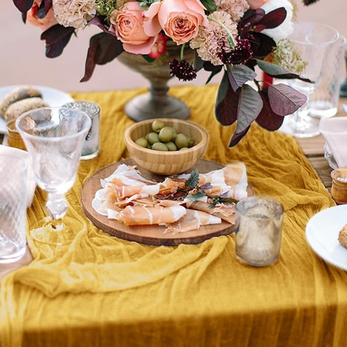 6 Pack Cheesecloth Table Runner 10Ft Christmas Gauze Boho Table Runners for Wedding Decor Bridal Shower Decorations Baby Shower Party(35" x 120")