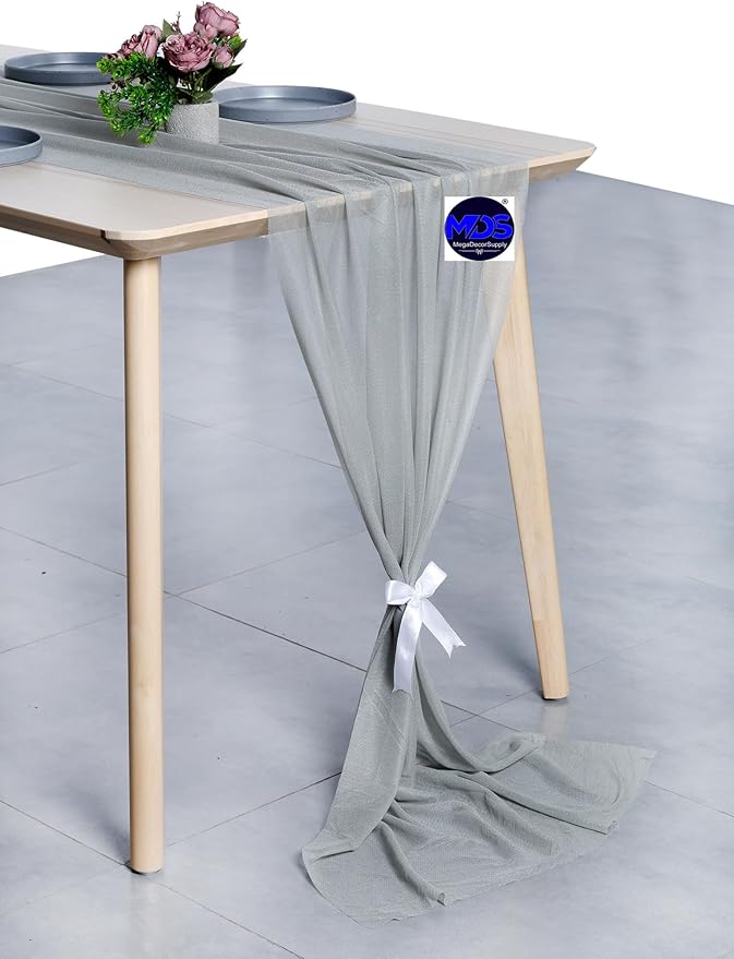 MDS Halloween Chiffon Table Runner - 25 Pack, 29 x 170 Inches, 14ft Each - Sheer Spooky Table Runners for Haunted House Parties, Trick-or-Treat Tables, Witchy Décor, Wedding & Events - Gray