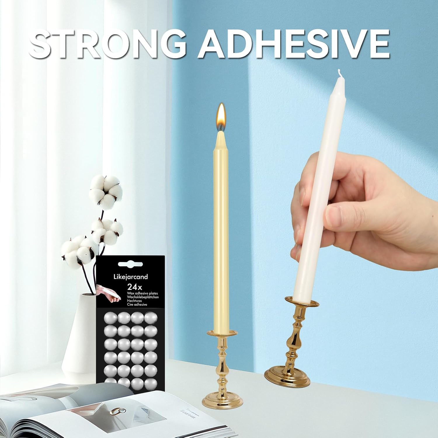 24 Pieces White Adhesive Small Candles, Accessories Candle Wax Dots- Adhesive,Wax Sticky Dots,Candl Accessories (24)