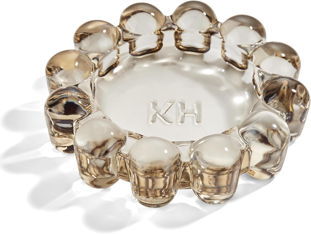 khtumeware Chic Smoky Bubble Glass Candle Dish – Modern Clear Glass Candle Holder for Tealights & Diffusers, Decorative Tray for Home & Tabletop Decor（1 Pack）
