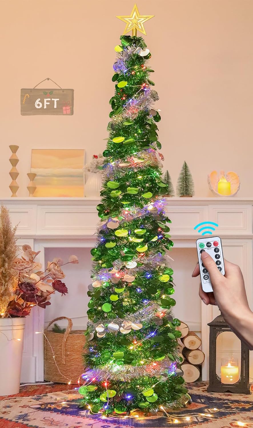 hmasyo 6 ft pop up tinsel christmas tree, view 9