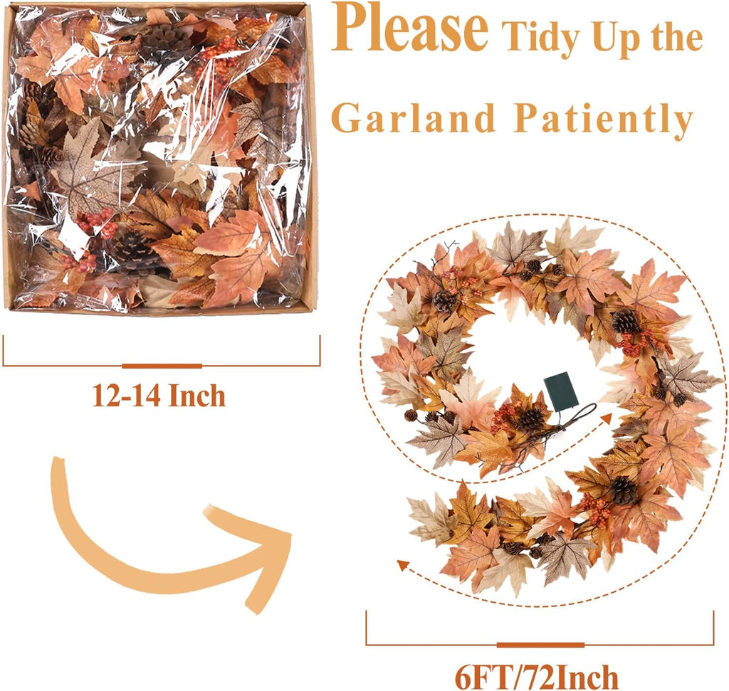 6 ft lighted fall garland with lights autumn on a desk or shelf