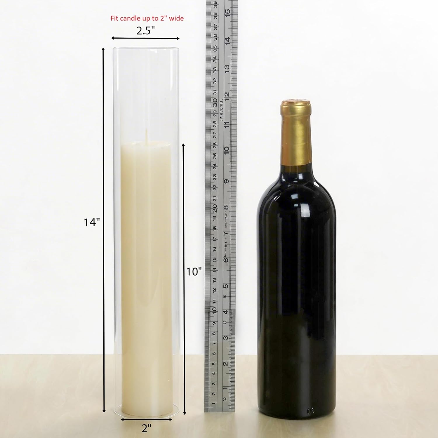 CYS EXCEL 6 PCS Glass Hurricane Tubes (H:14" D:2.5") - Fits Candles up to 2" Wide, Requires Holder Base 2.75" or Wider