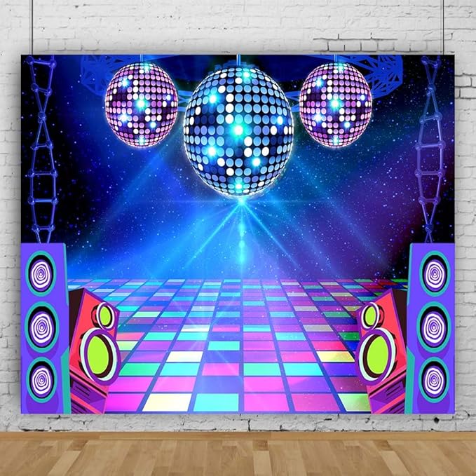 Dance Party Backdrop Retro 80s 90s Theme Stage Dance Ball Music Birthday Party Decoration DJ Photography Background 10 x 8 ft for Baby Shower Picture Photo Shoot Polyester Fabric