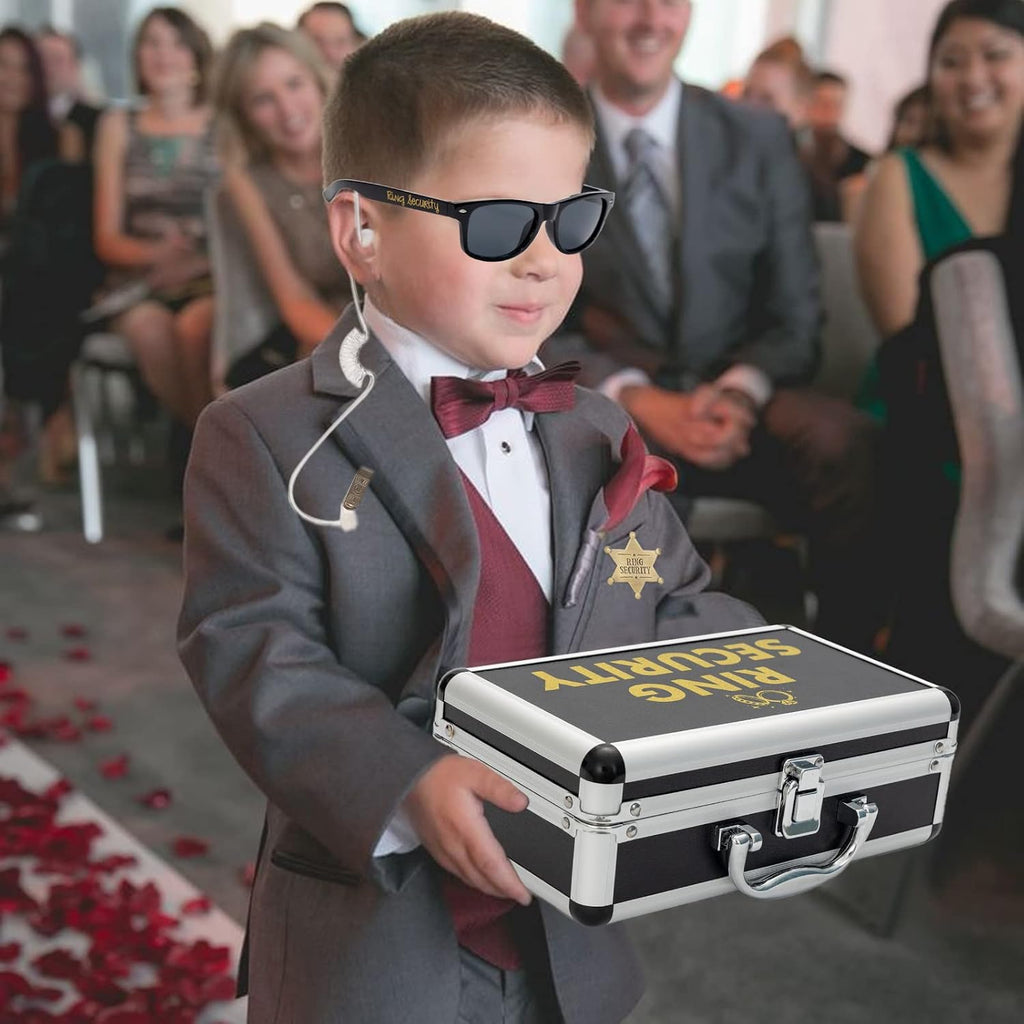Ring Security Wedding Bearer Box With Rings Holder Pad - Security Briefcase, Proposal Bearer Sunglasses, Kids Toy Handcuffs, Earpiece & Toy Badge, Proposal Ideas Wedding Box Gifts Set for Ceremony