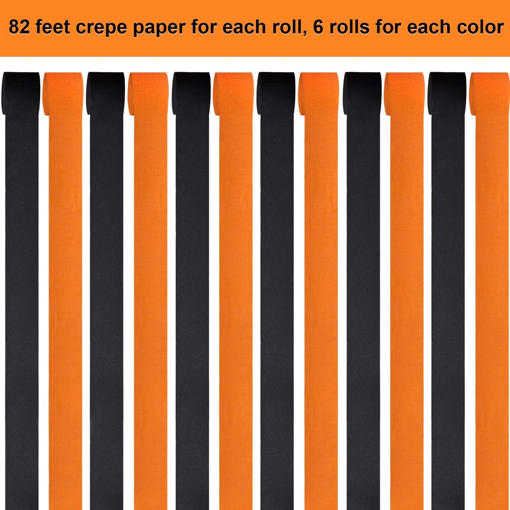 984 Feet Totally Halloween Crepe Paper Streamers Black and Orange Crepe Paper Roll for Halloween Party Decorations, 12 Rolls
