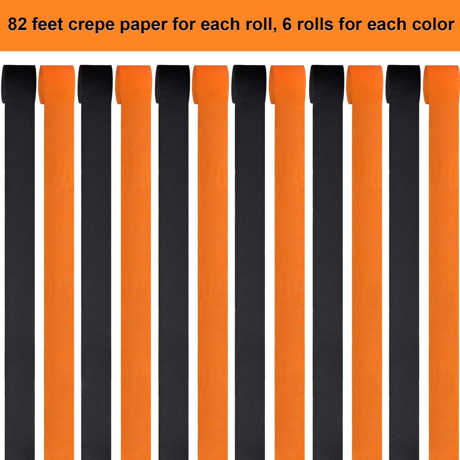 984 Feet Totally Halloween Crepe Paper Streamers Black and Orange Crepe Paper Roll for Halloween Party Decorations, 12 Rolls
